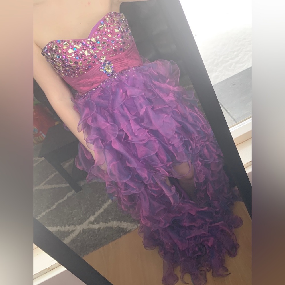 Prom Dress, High Low, Ruffle, Rhinestone, Strapless